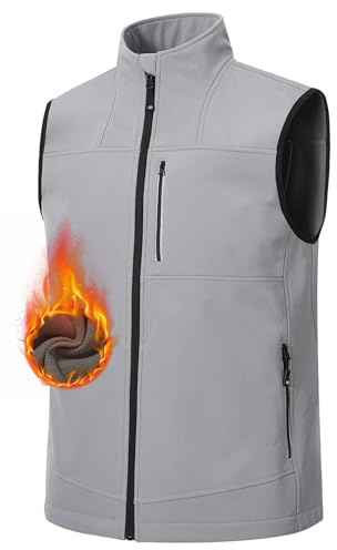 MoFiz Men's Vest Mens Outerwear Golf Softshell Vest Windproof Fleece-Lined Lightweight Sleeveless Jacket for Walking Hiking Light Grey Medium
