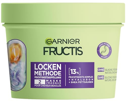 Garnier Maschera idratante per capelli per tutti i tipi di ricci,ripara e rivitalizzata,con acido ialuronico e acido grasso di karité, vegano, senza siliconi, metodo di riccioli fruttati, 1 x 370 ml
