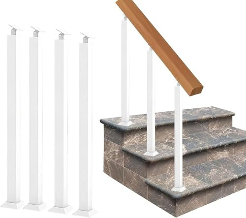 LQSYBHD Lot de 4 poteaux carrés de rampe d'escalier d'intérieur, broches de balustrade en métal, balustrade pour escaliers extérieurs, montage latéral réglable à 270 ° et montage avant avec S (taille