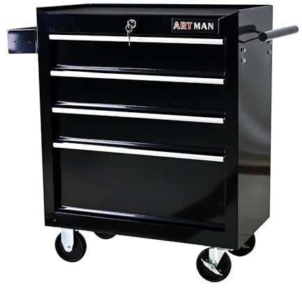 zeyuxwt 4 Drawers Multifunctional Tool CART with Wheels Workshop Tool Trolley Lockable Tool Cabinet Tool Chest Removable Cabinet Storage Organizer Box for Mechanics Garage Warehous
