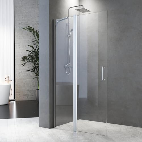 Duschwand 75 x 195 cm Falttür Walk in Dusche Faltbar Walk-In Duschabtrennung mit Stabilisierungsstang 6mm ESG-Sicherheitsglas Duschtrennwand