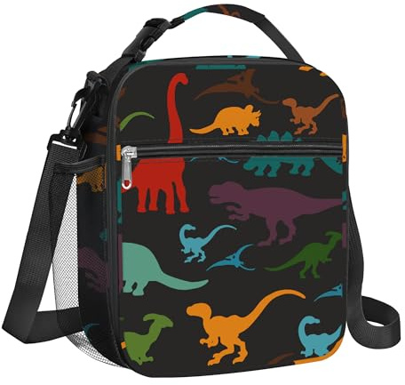Clastyle Dinosaurier Isolierte Lunchtasche Kinder Klein Kühltasche Vulkan fürJungen Mädchen Wasserdichte Lunch Bag für Picknick Schulen, Schwarzer Dinosaurier