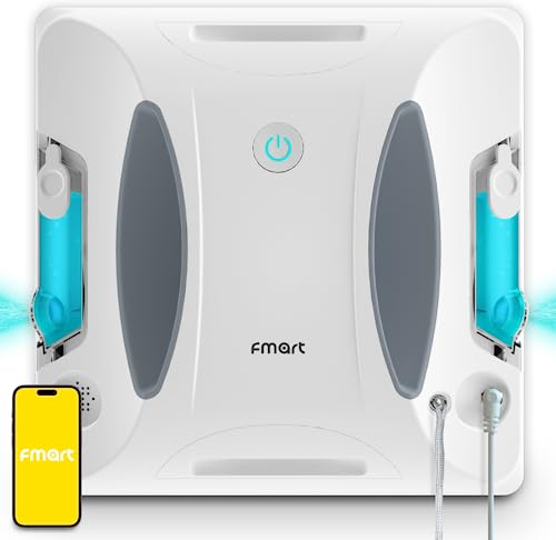 FMART W6 Robot lavavetri, lavavetro elettrico con getto automatico Spruzzo, Serbatoio dell'acqua da 50 ml, potente potenza di aspirazione 3800pa, Lavavetri Finestre con Telecomando