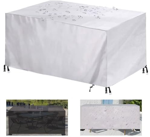 RETYOVE Abdeckung für Gartenmöbel,Rechteckige 420D -Oxford Schutzhülle Gartenmöbel,wasserdichte Staubfest Anti-UV Abdeckung Gartentisch für Gartentisch Sitzgruppe Silber 90×90×90cm