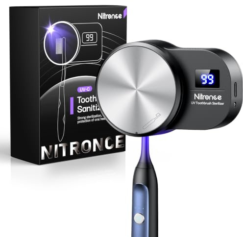 NITRONCE UV-C Zahnbürste Sterilisator, Desinfektionsmittel, Zahnbürstenhalter mit Saugnapf, Tragbarer Zahnbürstenhülle/Zahnbürstenschutz für Familie/Reise, Geschenk für Männer/Frauen, Schwarz