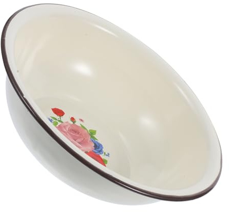 FUNOMOCYA Bol à Mélanger en Émail Épais 18 Cm, Bassin Vintage en Acier Émaillé, Résistant aux Chocs, Cuisine, Lavage et Préparation, Ustensile Multifonctionnel Domestique