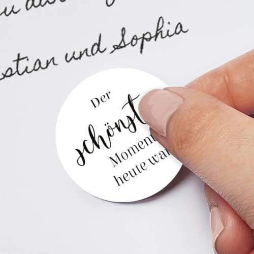 Hochzeit Gästebuch Sticker Aufkleber Set mit 40 verschiedenen Fragen, selbstklebend als Kreis, für Fotoalbum, Gästebuch oder Scrapbooking - Weiß
