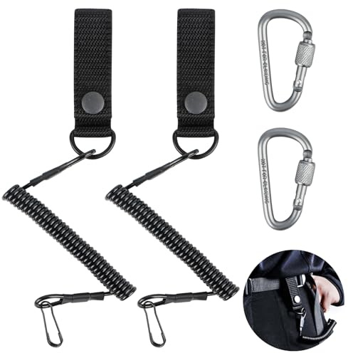 2 Stück RSG Halterung mit Karabiner, Tactical Lanyard, Spiralkabel Schlüsselanhänger für Rettungsschere, Angeln, Wandern, Jagen, Taschenlampe, Schlüssel