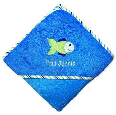 Fisch Kapuzenhandtuch mit Name, schönes Geschenk für's Baby oder Kleinkind