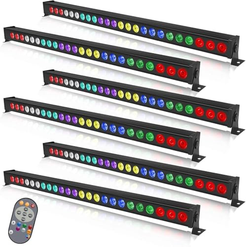 24 * 3W RGBW LED Wallwasher Barra Luminosa con Telecomando, Luce da Palcoscenico Luci Discoteca, Strobo Faretto per DJ Feste Nozze Halloween Natale, 6 pezzo