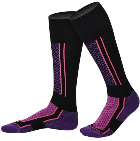 Ski Socken 2 stücke Winter Warme Verdickte Ski Socken Outdoor Sport Wandern Atmungsaktive Strümpfe for Frauen Männer Kinder Schnee Sport Reisen Skisocken Damen & Herren Ski(Purple Black Women)