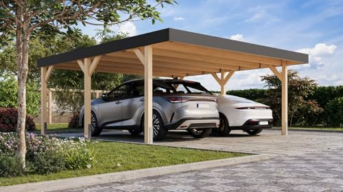 CHILLROI® Karibu Leimholzcarport mit EIN oder Zwei Stellplätzen, optional mit Seitenwänden (Doppelcarport)