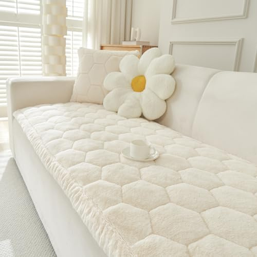 GKXLH Neu Dicke rutschfest Sofa überzug 2 3 4 Sitzer (Beige Weiß, 70x150cm) | Weich Flanell Couch überzug, Sofabezug Waschbare, Sofa Cover für Hunde Haustiere, Sofa überzug L Form für das Wohnzimmer