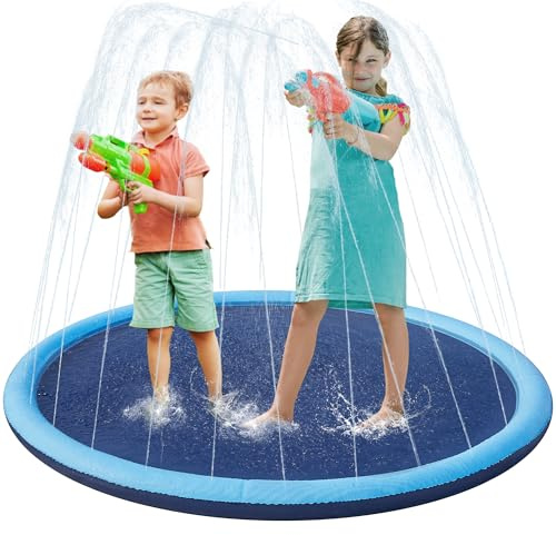 Yaheetech Sprinkler Wasser Spielmatte 170cm, Verdickte Splash Pad, Wasserspielzeug Sprinklerauflage für Kinder, Anti-Rutsch, Einstellbare Wasserhöhe, 4 Flicken, Wassersprinkler Pad für Sommer Garten