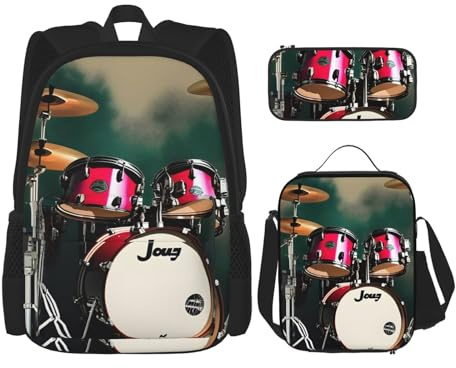 OXKGHHO Jazz Drum Print - Mochila de trabajo con lonchera aislada, correas ajustables, para gimnasio y uso diario, Negro -, Talla única