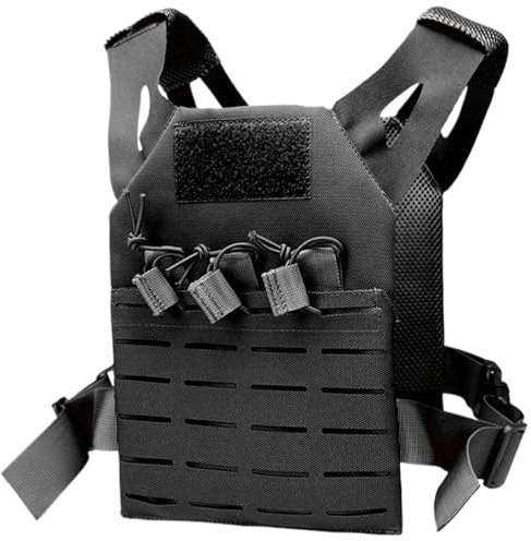 Kids Tactical Weste, wasserdichte und kräftig-resistente Nylon-taktische Weste mit einstellbarem Gürtel Einer Größe Airsoft Kids Kostüm mit versteckter Tasche für das Training im Freien, Schwarz, Sch