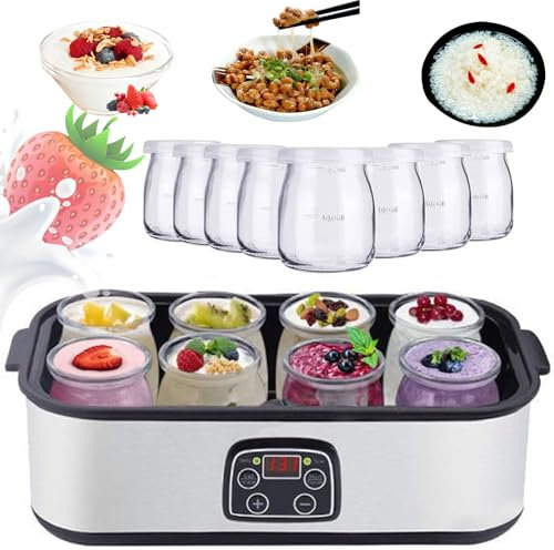 Yaourtière automatique, 1400 ml, comprend 8 bocaux en verre, appareil électrique multifonction pour yaourt bio et natto, cadeau de santé pour homme et femme