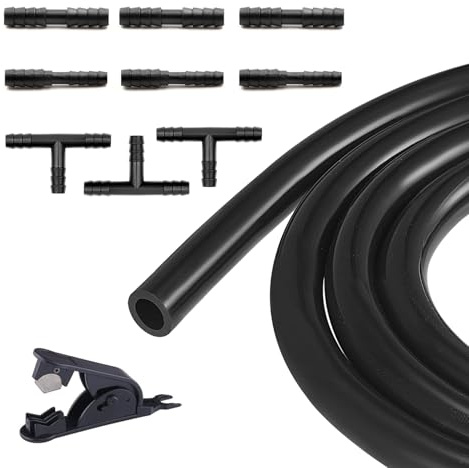 Tubo de Silicona para Vacío 2M 1 unidad con Conector de Nylon 3 Tamaños 9PCS, 6mm ID Alto Rendimiento 130PSI Kit de Manguera para Vacío en Motor/Automotriz, para Aire y Agua - Negro