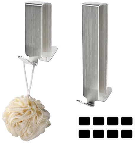 WJUAN Duschhaken ohne Bohren 2er Set - Edelstahl 304 Doppelhaken für rahmenloses Glas (6-12mm) - Handtuchhalter Dusche mit Schutzpolster - Kurzer & langer Haken für Badezimmer
