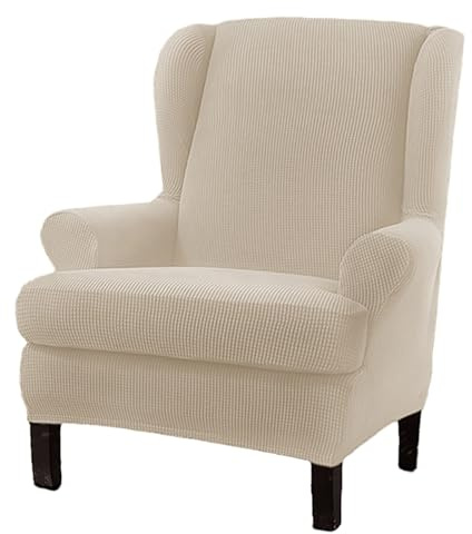 WYLEBER Stretch Wing Chair Slipcover,Solid Color Wingback Chair Covers with T Cushion Cover,Removable Washable Armchair Furniture Protector for Living Room Bedroom(Ivory White)