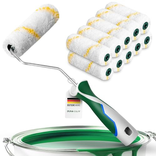 Farbwalzen Set – 10 Stück 10 cm Farbroller mit Gelbfaden & 12 mm Flor + 3K Bügel | Malerrollen für Wandfarbe, Kanten & Detailarbeiten | Profi-Malerwerkzeug für Innen- und Außenbereich