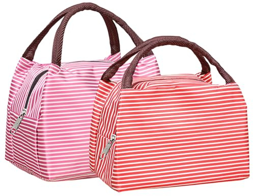KLEHOPE 2 Piezas Bolsa de Almuerzo, 23 × 17 × 13 cm, Tela Oxford Bolsa Termica Infantil, Portátil Bolso-Termico Comida Trabajo, Plegable Fiambrera Termica, para La Escuela, Camping y Viajes