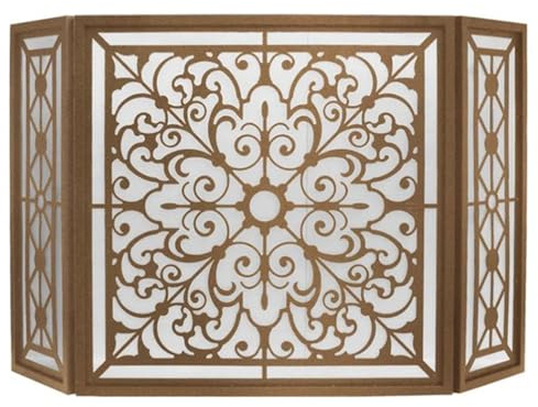 HAVVMK Kaminschirm, extra groß, 136 × 76 cm, Funkenschutz für Kamine, moderner Gittervorhang aus Schmiedeeisen für offenes Feuer/Holzofen (braun)