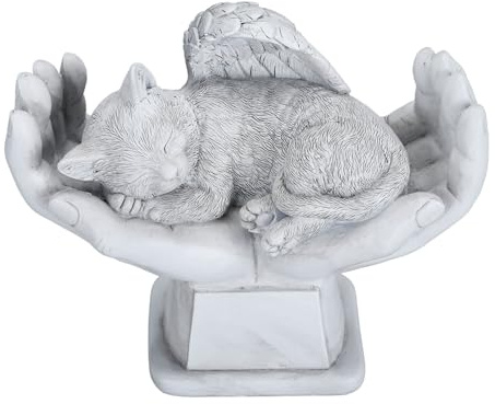 Statua commemorativa per animali domestici decorazioni da giardino esterno angelo con dio mani lapide in resina fatta a mano in pietra commemorativa per la perdita di animali (Gatto)