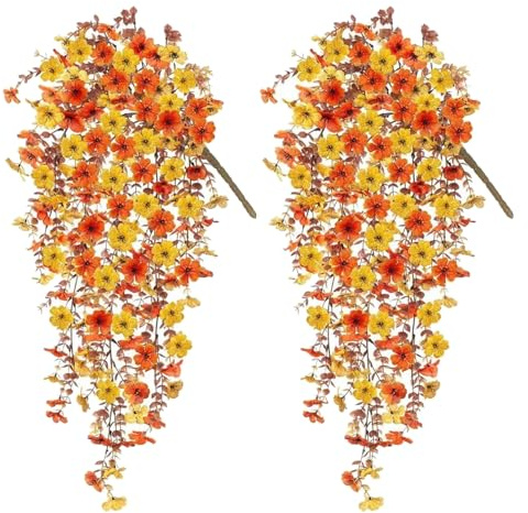 BSITSSS 2 Pezzi Fiori Artificiali Cadenti Arancioni 75cm Fiori Finti Pendenti Da Esterno PVC, Arancia Finti Fiori Pendenti da Balcone Giardino Interno ed Esterno Decorazioni Autunnali