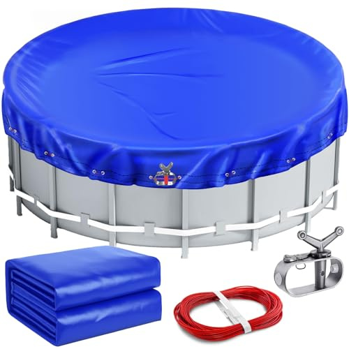 Pool Winterabdeckung für Pools Ø 500-550 cm, poolabdeckung Winter aus 200g/m² PE Material, poolabdeckung rund für Sommer & Winter, Ø 610 cm Pool Abdeckplane