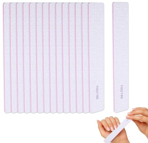 15PCS Professional Nail Files, Double Sided 100/180 Grit | Nail Files Manicure Tools for Nail Grooming and Styling, Nail Styling Tools, Emery Boards for Home & Salon Use