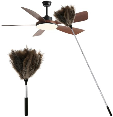 Extendable Ostrich Feather Duster, Extendable 116cm Anti Static Reusable Cleaning Tool Household Duster for Cleaning High Ceiling Fan, Blinds, Car