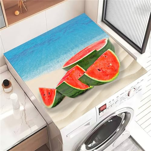 Highdi Housse de Protection pour Machine à Laver Top, Pastèque d'été Coussin de Machine à Laver Antidérapant, Tapis de Protection pour Dessus Sèche-Linge Séchage Rapide (Bleu 3,60x60cm)