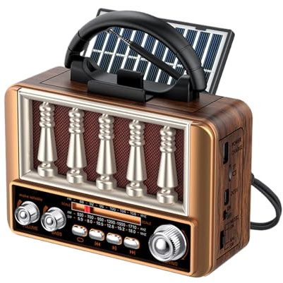 Solradio | AM/FM TF-kortstativ högtalare utomhusutrustning - utomhus radio vintage vattentät - för kontor inomhus nattduksbord bänk trädgård camping vandring vuxen person