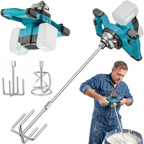 Akku Farbmörtelrührer Kompatibel mit Makita 18V Batterie, Betonmischer, 3200W Rührwerk Mörtelrührer Zementrührer mit 6-Gang, zum Mischen von Zement, Beton und Farben
