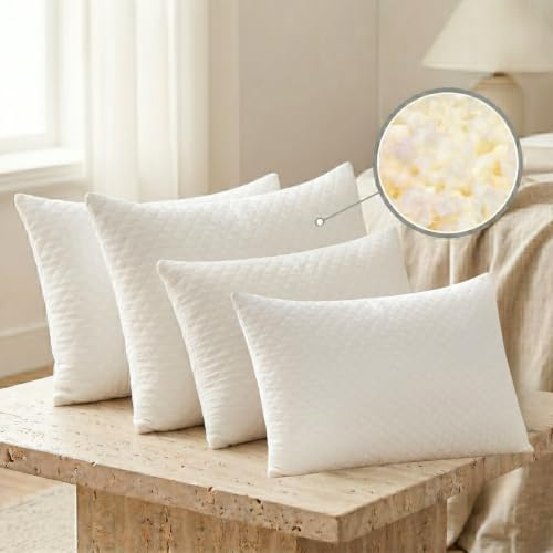cuscini fiber - 4 Cuscini Letto Matrimoniale con Imbottitura in Fiocco di Memory Foam e Federa Massaggiante, Cuscino Memory Foam Guanciale Morbido per Dormire Sicuri, Antiacaro e Anallergico