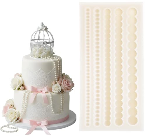 Ymapinc Pearl Chain Mould for Cake Border, 5 Sizes Silicone Pearl Fondant Molds for Chocolate Cupcake Toppers Cookies Candy Handmade Candle Wedding Birthday Christmas Valentine's Day