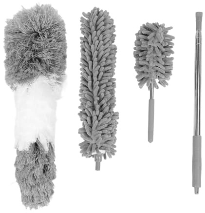 KPOYTWRDN Ensemble de 4 plumeaux en microfibre, kit de nettoyage extensible avec poteau réglable, efficace pour les meubles, ventilateurs de plafond, voitures, canapés, têtes en microfibre
