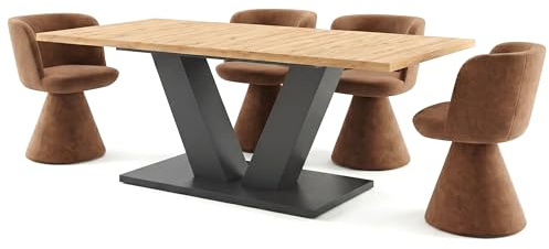 Newroom Esstisch Ausziehbar Anthrazit Wildeiche Esszimmertisch Modern - 150x76x90 cm (BxHxT) - Tisch Küchentisch Speisetisch - Esszimmer Küche Wohnzimmer