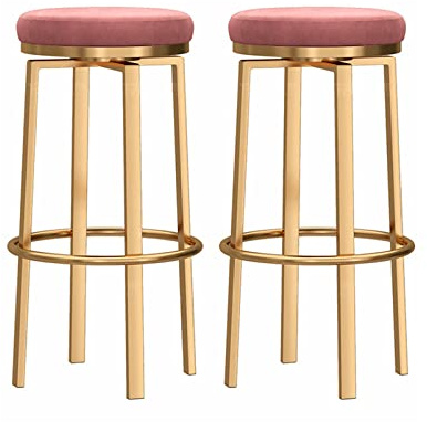 Set med 2 snurrande barstolar och matstolar, elegant sammet stoppad bänkhöjd guldpall för kök, ö, matsal, innergård.