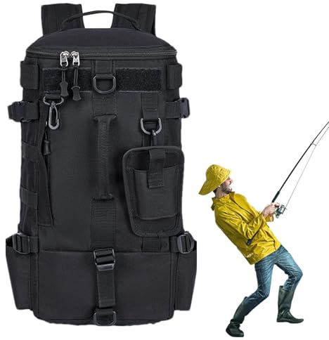 Generisk tackle-ryggsäck, fiskeryggsäck – utomhus med spöhållare, tackle Sling Bag för fiskeutrustning, stor förvaringsväska för fiske, camping, vandring, svart, Siehe Beschreibung