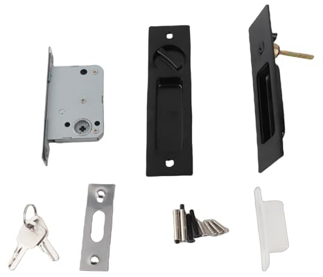Mtlavishness Schiebetür-Einsteckschloss mit unsichtbarem versenktem Griff, Riegel, Taschentür, unsichtbares Schloss für Holzmöbel, Hardware, Zinklegierungskonstruktion, mit 2 (Schwarz)