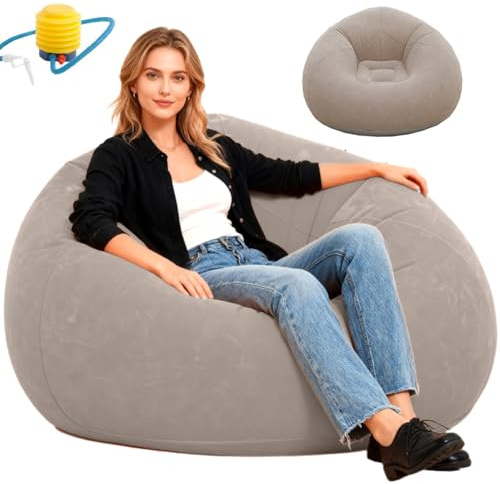 CEWROM Air Sofa Aufblasbarer Sessel Ohne Bohnen Sitzsack Superweich Waschbar Aufblasbares Sofa mit Beflockter Oberfläche, Tragbarer Luft Liegestuhl für Wohnzimmer Schlafzimmer Camping Outdoor (Braun)