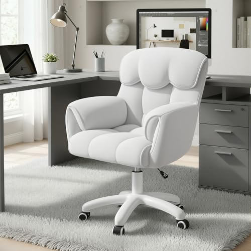 Aivermeil Ergonomischer Bürostuhl Samt 360°Drehen Schminktischstuhl Weiß | Höhenverstellbar,360°Drehfunktion,bis 150kg,Samtbezug,Schreibtischstuhl,Homeoffice,Schminktischstuhl