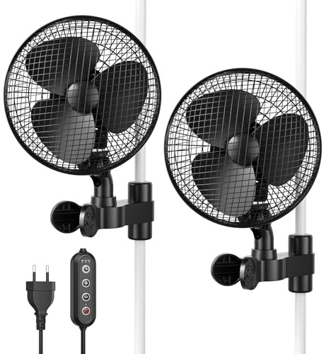 Trsaow Ventilatore a morsetto per coltivazioni, 20W oscillante, 2 velocità, doppia oscillazione 90°/120°, portata 315 CFM, funzione memoria, silenzioso per tende, scatole e serre di coltura