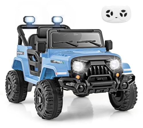 COSTWAY 12 V elbil för barn, elektrisk barnbil med 2,4 G fjärrkontroll, LED-lampor, musik och horn, 3–6 km/h, elektrisk bil för barn från 3 år (blå)