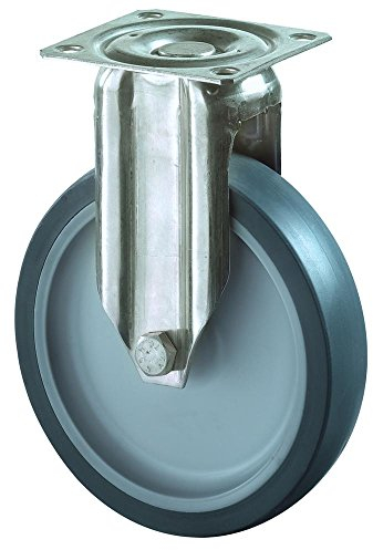 BSRollen Edelstahl-Apparate-Bockrolle, thermopl. Gummi grau, Durchm. 50 mm, Traglast 40 kg, Gleitlager, Anschraubplatte