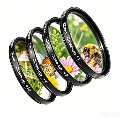 Andoer 52mm Macro Close Up Filter Set, (+1,+2,+4,+10) Macro Filters