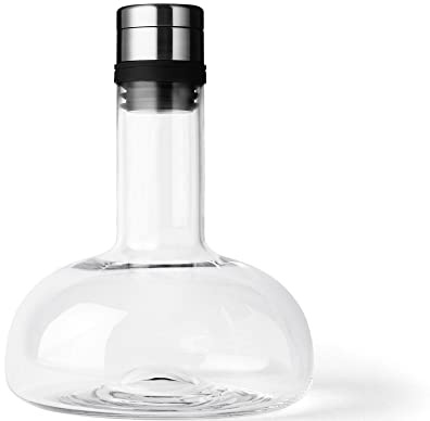 MENU Wine Breather for Red Wine, High-End Quality Glass Decanter, Original Scandinavian Designer Carafe with Built In Functional Aeator, Wine Accessory for Serving and Decanting (Clear-Silver)