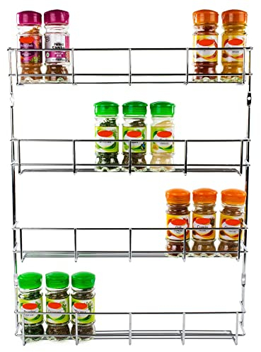 andrew james 1/2/3/4/5 Spice Rack Organiser – No Assembly Needed | Chrome Hanging Spice Shelf for Inside Cupboard Door or Wall Mounted | Kitchen Organiser & Storage Rack with Fixings - Holds 32 Jars